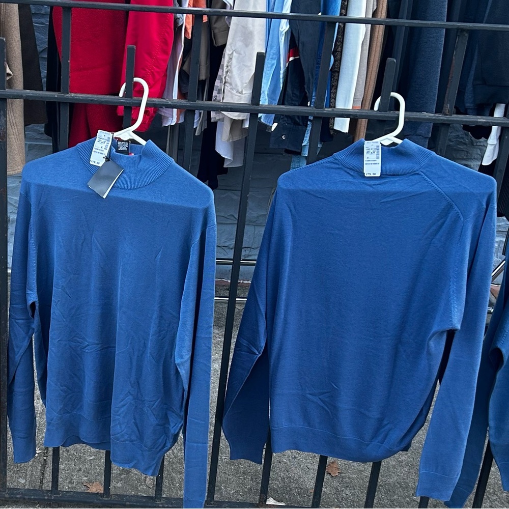 Jos. A. Bank 100% Silk Blue Mock Neck Shirt